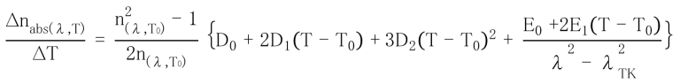Equation for Temperature Coefficient of absolute refractive index of glass
